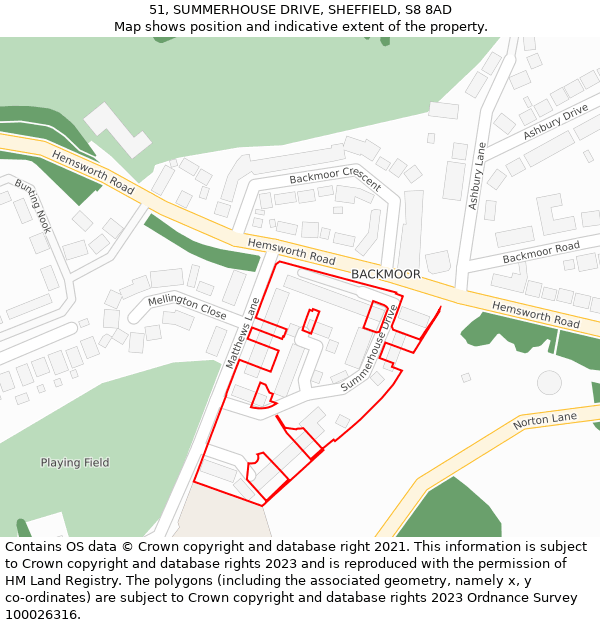 51, SUMMERHOUSE DRIVE, SHEFFIELD, S8 8AD: Location map and indicative extent of plot