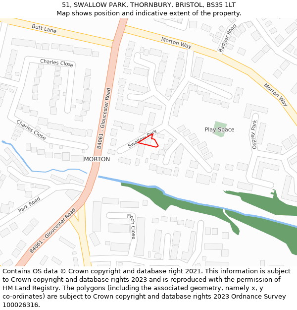 51, SWALLOW PARK, THORNBURY, BRISTOL, BS35 1LT: Location map and indicative extent of plot