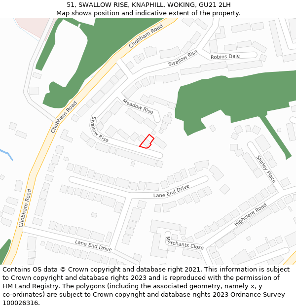 51, SWALLOW RISE, KNAPHILL, WOKING, GU21 2LH: Location map and indicative extent of plot