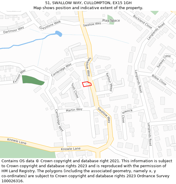 51, SWALLOW WAY, CULLOMPTON, EX15 1GH: Location map and indicative extent of plot