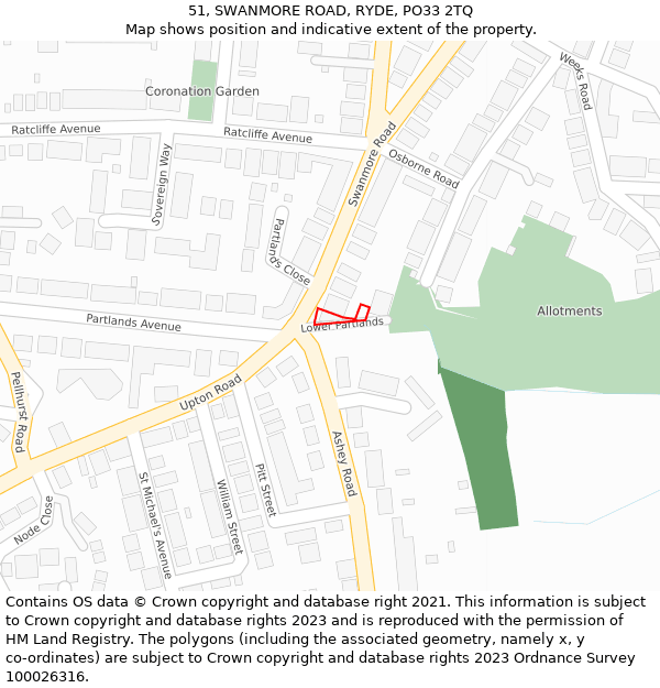 51, SWANMORE ROAD, RYDE, PO33 2TQ: Location map and indicative extent of plot