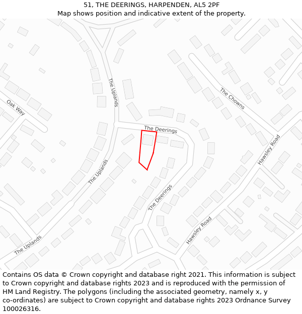 51, THE DEERINGS, HARPENDEN, AL5 2PF: Location map and indicative extent of plot