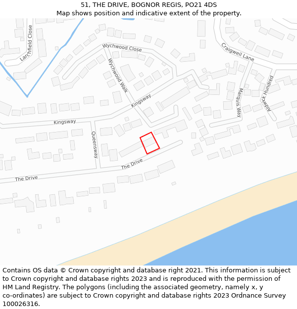 51, THE DRIVE, BOGNOR REGIS, PO21 4DS: Location map and indicative extent of plot