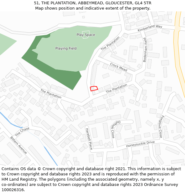 51, THE PLANTATION, ABBEYMEAD, GLOUCESTER, GL4 5TR: Location map and indicative extent of plot