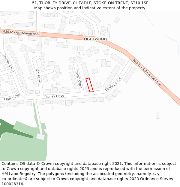 51, THORLEY DRIVE, CHEADLE, STOKE-ON-TRENT, ST10 1SF: Location map and indicative extent of plot