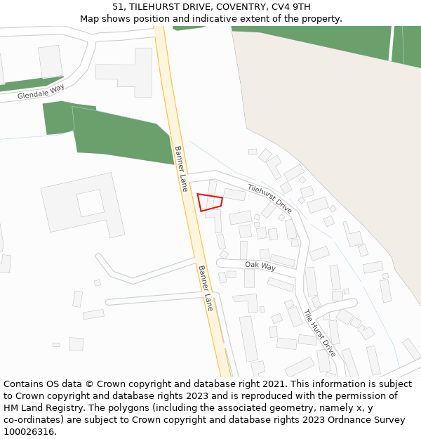 51, TILEHURST DRIVE, COVENTRY, CV4 9TH: Location map and indicative extent of plot