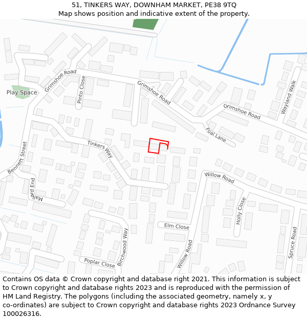 51, TINKERS WAY, DOWNHAM MARKET, PE38 9TQ: Location map and indicative extent of plot