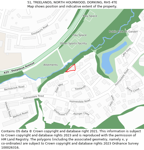 51, TREELANDS, NORTH HOLMWOOD, DORKING, RH5 4TE: Location map and indicative extent of plot