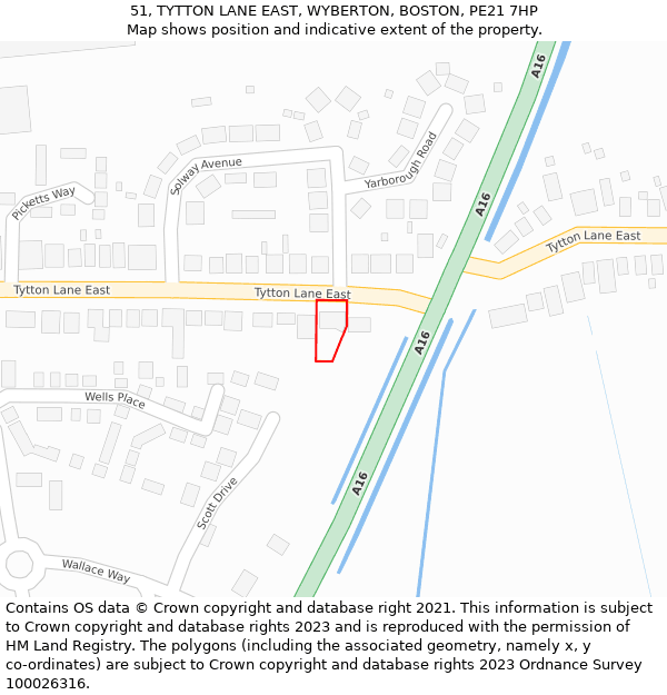 51, TYTTON LANE EAST, WYBERTON, BOSTON, PE21 7HP: Location map and indicative extent of plot