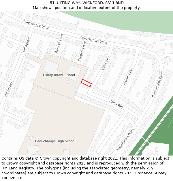 51, ULTING WAY, WICKFORD, SS11 8ND: Location map and indicative extent of plot