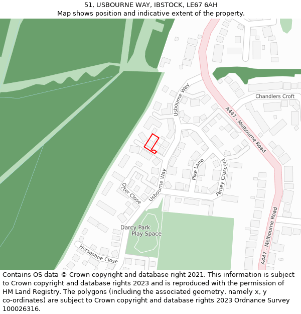 51, USBOURNE WAY, IBSTOCK, LE67 6AH: Location map and indicative extent of plot