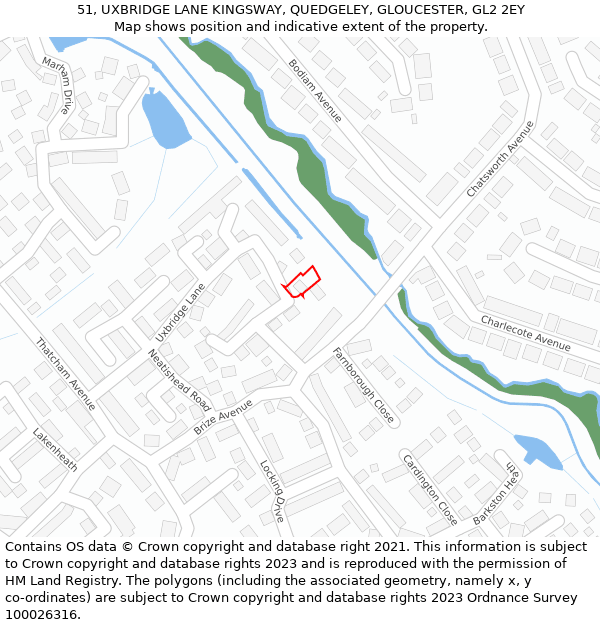 51, UXBRIDGE LANE KINGSWAY, QUEDGELEY, GLOUCESTER, GL2 2EY: Location map and indicative extent of plot