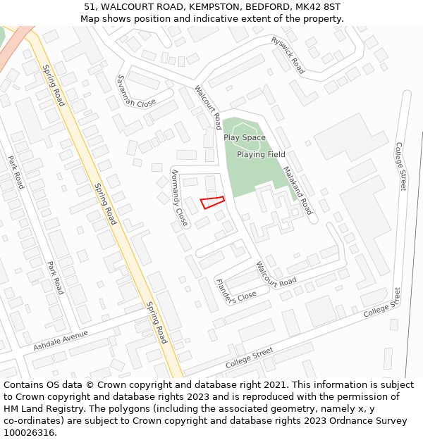 51, WALCOURT ROAD, KEMPSTON, BEDFORD, MK42 8ST: Location map and indicative extent of plot