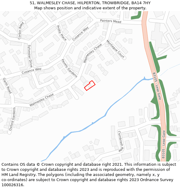 51, WALMESLEY CHASE, HILPERTON, TROWBRIDGE, BA14 7HY: Location map and indicative extent of plot