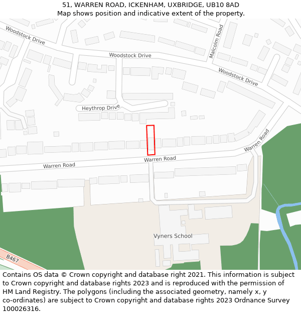 51, WARREN ROAD, ICKENHAM, UXBRIDGE, UB10 8AD: Location map and indicative extent of plot