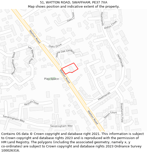 51, WATTON ROAD, SWAFFHAM, PE37 7XA: Location map and indicative extent of plot
