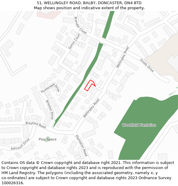 51, WELLINGLEY ROAD, BALBY, DONCASTER, DN4 8TD: Location map and indicative extent of plot