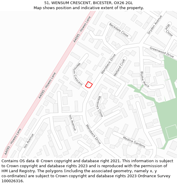 51, WENSUM CRESCENT, BICESTER, OX26 2GL: Location map and indicative extent of plot