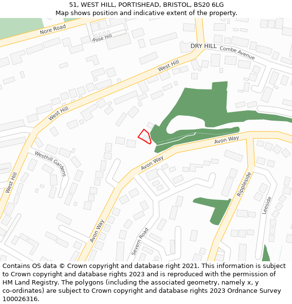 51, WEST HILL, PORTISHEAD, BRISTOL, BS20 6LG: Location map and indicative extent of plot