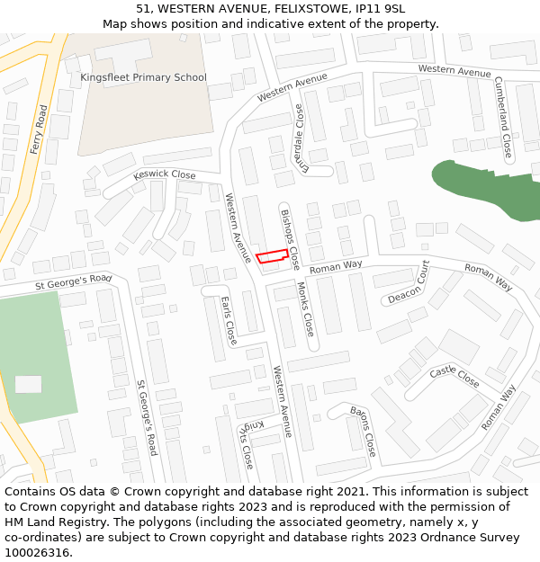 51, WESTERN AVENUE, FELIXSTOWE, IP11 9SL: Location map and indicative extent of plot