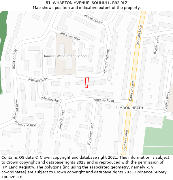 51, WHARTON AVENUE, SOLIHULL, B92 9LZ: Location map and indicative extent of plot