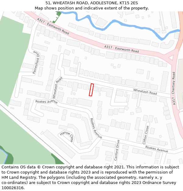 51, WHEATASH ROAD, ADDLESTONE, KT15 2ES: Location map and indicative extent of plot