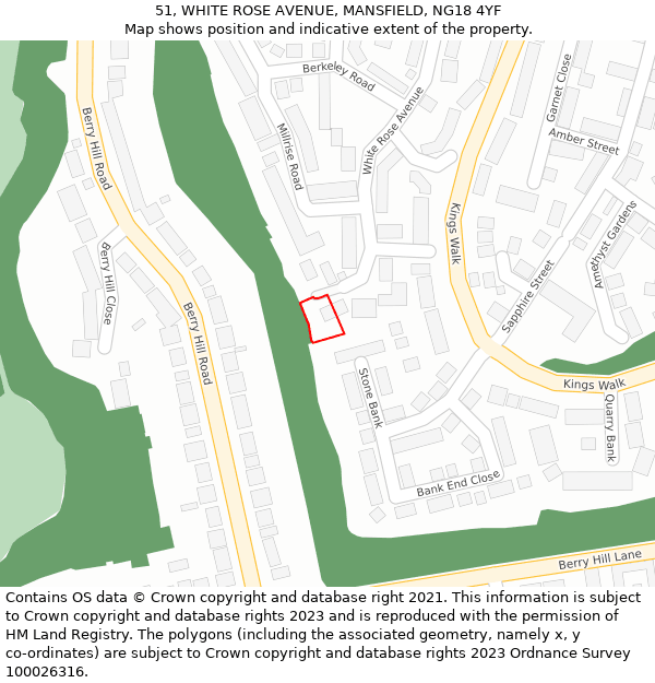 51, WHITE ROSE AVENUE, MANSFIELD, NG18 4YF: Location map and indicative extent of plot