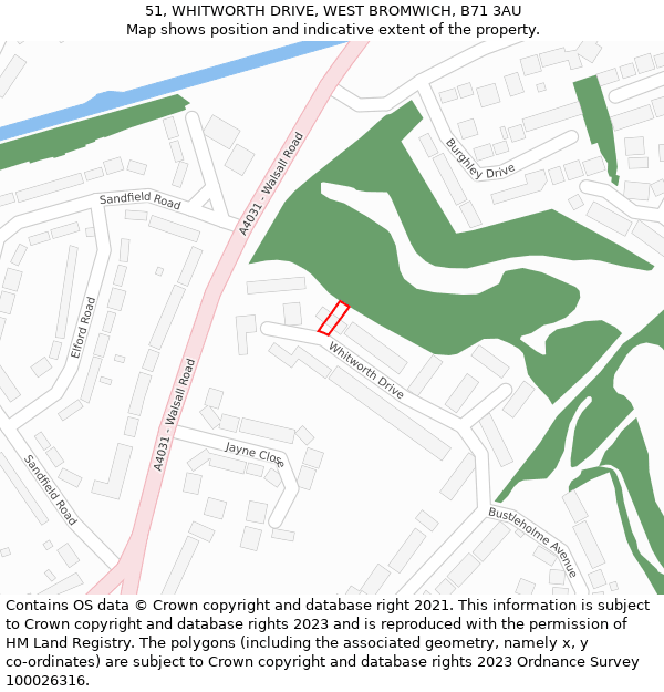 51, WHITWORTH DRIVE, WEST BROMWICH, B71 3AU: Location map and indicative extent of plot