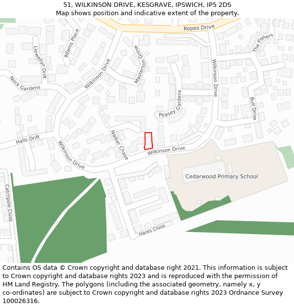 51, WILKINSON DRIVE, KESGRAVE, IPSWICH, IP5 2DS: Location map and indicative extent of plot