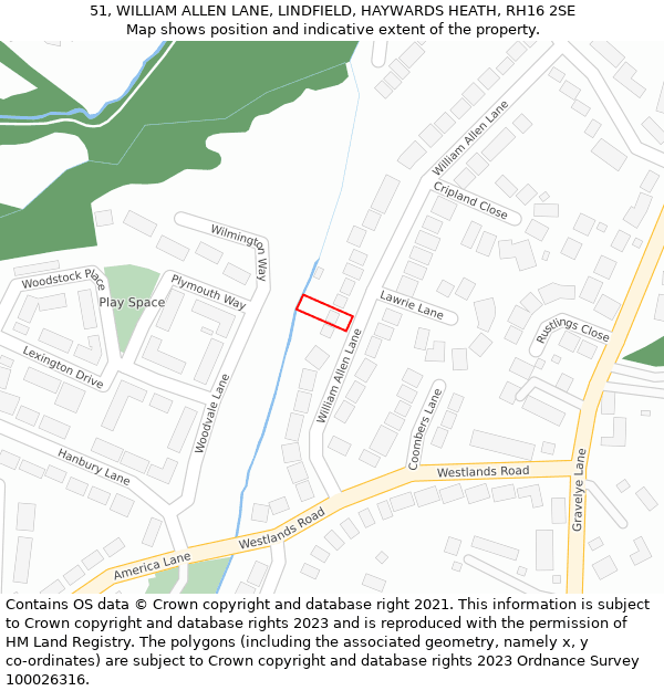 51, WILLIAM ALLEN LANE, LINDFIELD, HAYWARDS HEATH, RH16 2SE: Location map and indicative extent of plot