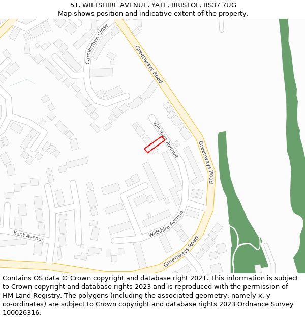 51, WILTSHIRE AVENUE, YATE, BRISTOL, BS37 7UG: Location map and indicative extent of plot
