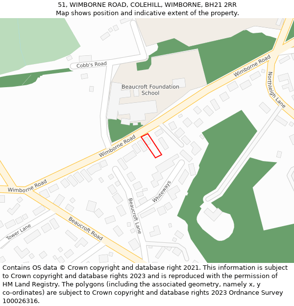51, WIMBORNE ROAD, COLEHILL, WIMBORNE, BH21 2RR: Location map and indicative extent of plot