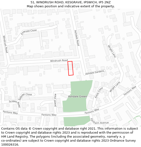 51, WINDRUSH ROAD, KESGRAVE, IPSWICH, IP5 2NZ: Location map and indicative extent of plot