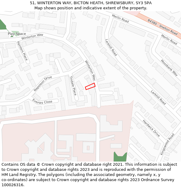 51, WINTERTON WAY, BICTON HEATH, SHREWSBURY, SY3 5PA: Location map and indicative extent of plot