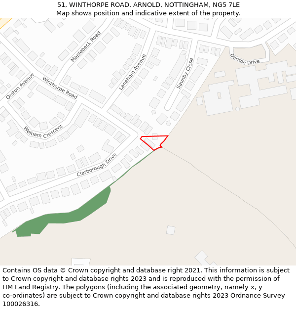 51, WINTHORPE ROAD, ARNOLD, NOTTINGHAM, NG5 7LE: Location map and indicative extent of plot