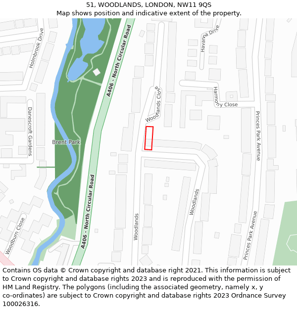 51, WOODLANDS, LONDON, NW11 9QS: Location map and indicative extent of plot