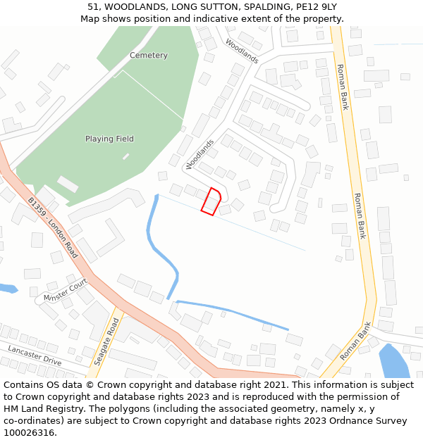 51, WOODLANDS, LONG SUTTON, SPALDING, PE12 9LY: Location map and indicative extent of plot