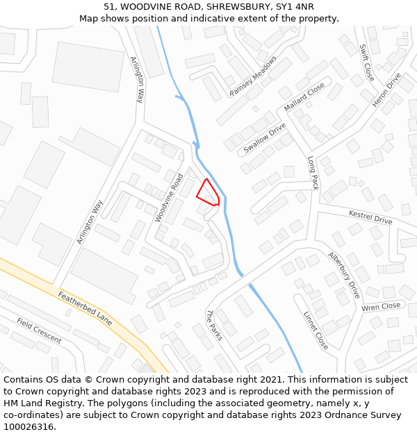 51, WOODVINE ROAD, SHREWSBURY, SY1 4NR: Location map and indicative extent of plot