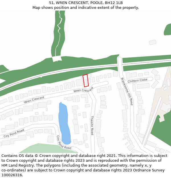 51, WREN CRESCENT, POOLE, BH12 1LB: Location map and indicative extent of plot