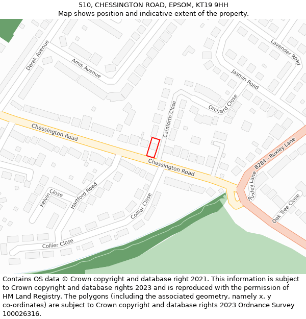 510, CHESSINGTON ROAD, EPSOM, KT19 9HH: Location map and indicative extent of plot