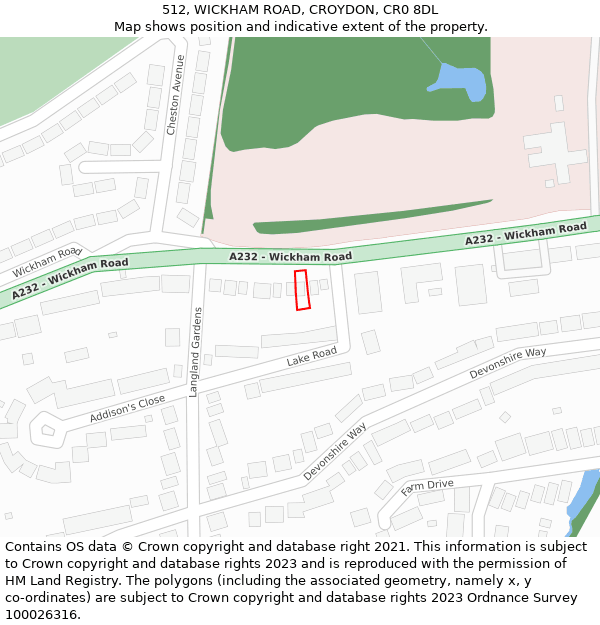 512, WICKHAM ROAD, CROYDON, CR0 8DL: Location map and indicative extent of plot