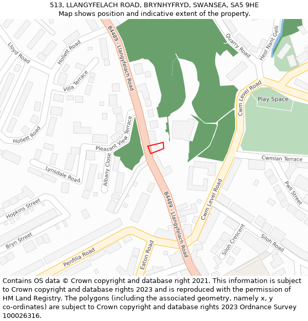 513, LLANGYFELACH ROAD, BRYNHYFRYD, SWANSEA, SA5 9HE: Location map and indicative extent of plot