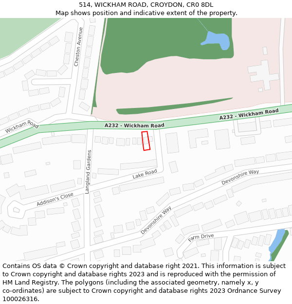 514, WICKHAM ROAD, CROYDON, CR0 8DL: Location map and indicative extent of plot