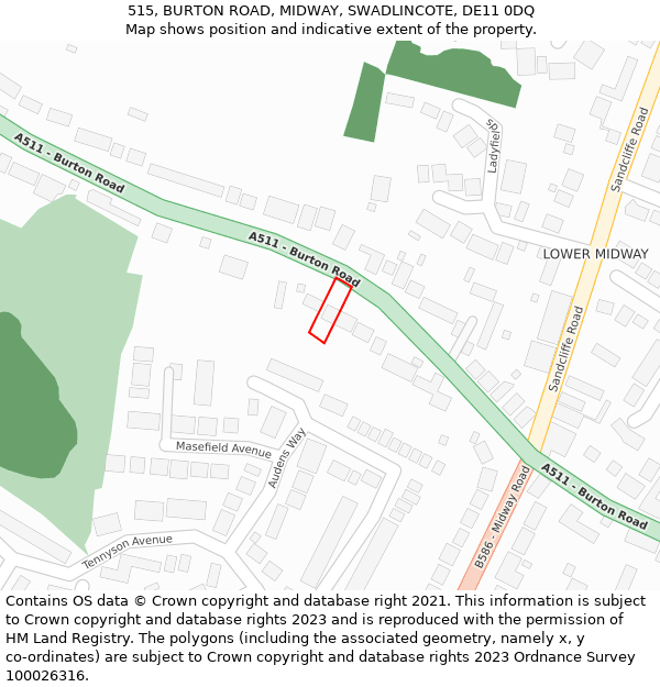 515, BURTON ROAD, MIDWAY, SWADLINCOTE, DE11 0DQ: Location map and indicative extent of plot