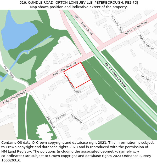 516, OUNDLE ROAD, ORTON LONGUEVILLE, PETERBOROUGH, PE2 7DJ: Location map and indicative extent of plot