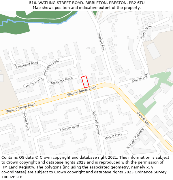 516, WATLING STREET ROAD, RIBBLETON, PRESTON, PR2 6TU: Location map and indicative extent of plot