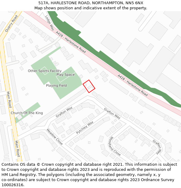 517A, HARLESTONE ROAD, NORTHAMPTON, NN5 6NX: Location map and indicative extent of plot