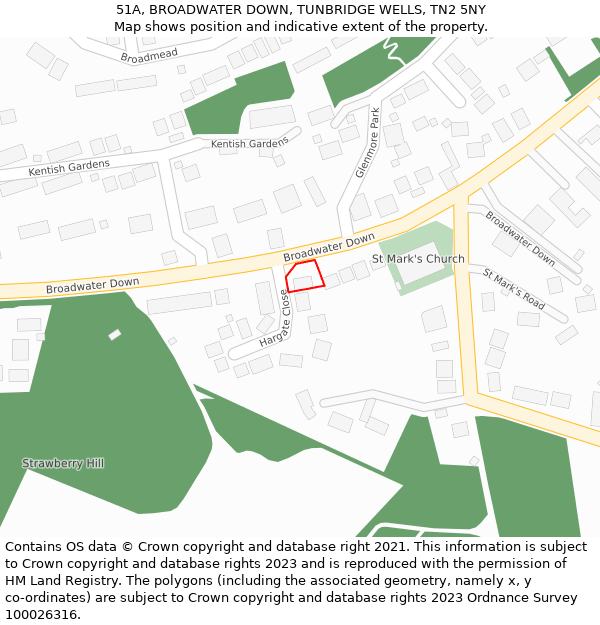 51A, BROADWATER DOWN, TUNBRIDGE WELLS, TN2 5NY: Location map and indicative extent of plot