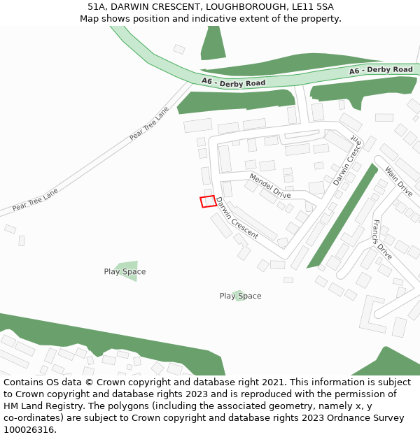 51A, DARWIN CRESCENT, LOUGHBOROUGH, LE11 5SA: Location map and indicative extent of plot