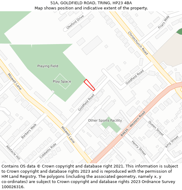 51A, GOLDFIELD ROAD, TRING, HP23 4BA: Location map and indicative extent of plot